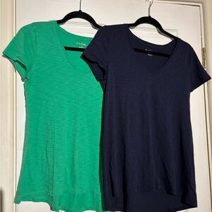 Lilly Pulitzer Etta V-Neck Tops - Green and Navy